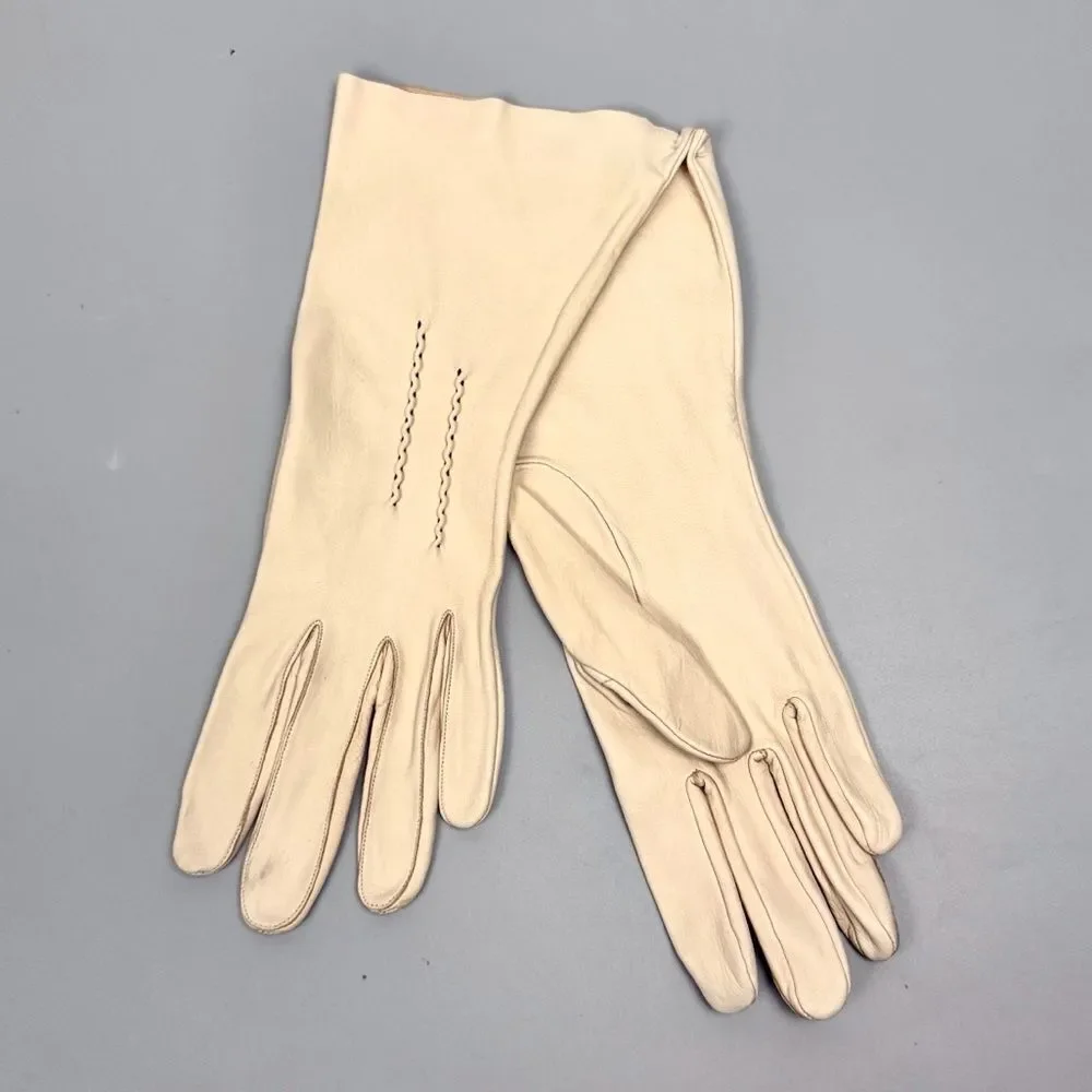 Vintage Deerskin Leather Gloves Cream Color size 7 Unlined